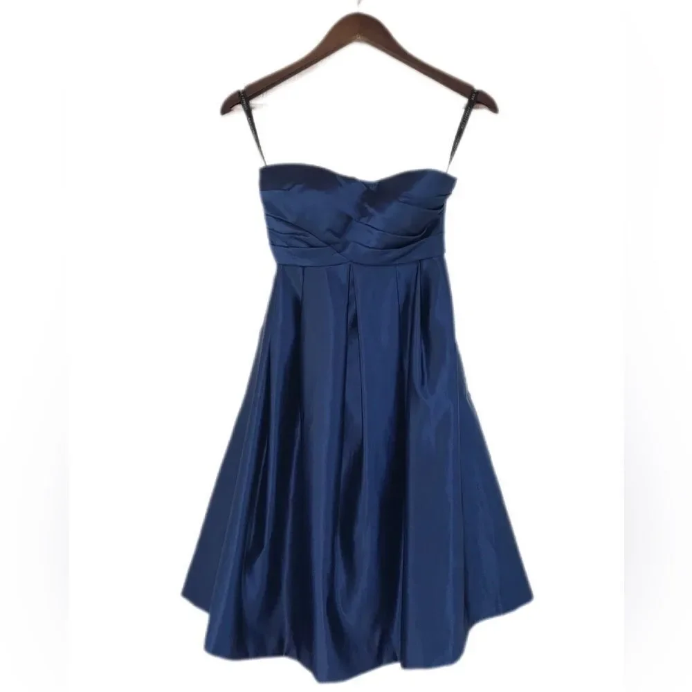 BILL LEVKOFF Navy Blue Strapless Satin Dress Short Bridesmaid‎ Formal Size 0